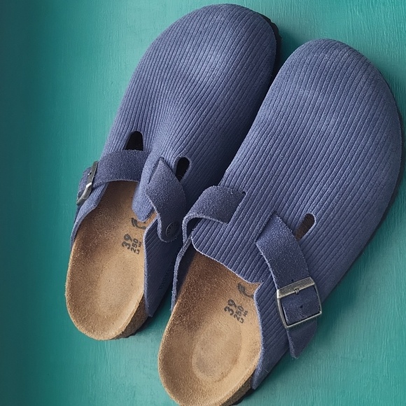 Birkenstock Shoes - Birkenstock Boston Suede Embossed Corduroy Clog - Indigo - 39EU/8-8.5US